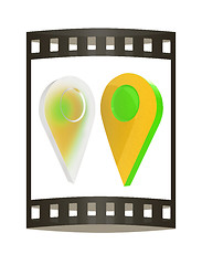 Image showing Realistic 3d pointer of map. 3d illustration. The film strip.