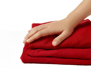 Image showing red abstract cloth, fabric background and texture, curtain theater