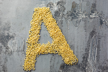 Image showing Alphabet made of pasta. Letter A