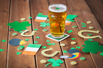 Image showing glass of beer and st patricks day decorations