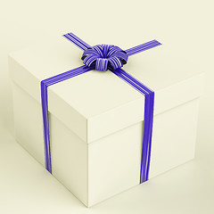 Image showing White Gift Box With Blue Ribbon As Birthday Present For Man