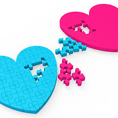 Image showing Two 3D Hearts Showing Romantic Gestures