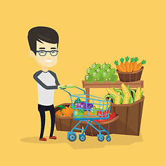 Image showing Customer with shopping cart vector illustration.