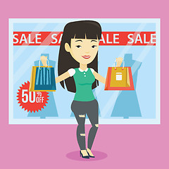Image showing Woman shopping on sale vector illustration.