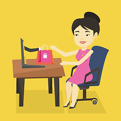 Image showing Woman shopping online vector illustration.