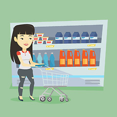 Image showing Customer with shopping cart vector illustration.