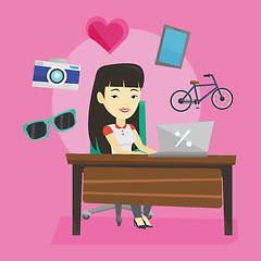 Image showing Woman shopping online vector illustration.