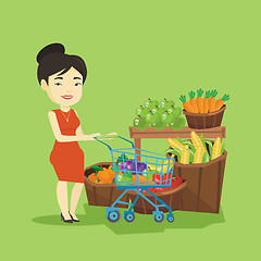 Image showing Customer with shopping cart vector illustration.