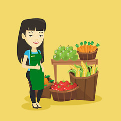 Image showing Friendly supermarket worker vector illustration.