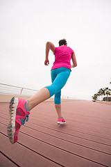 Image showing woman busy running on the promenade