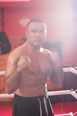 Image showing professional kickboxer in the training ring