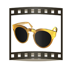 Image showing Cool gold sunglasses. 3d illustration. The film strip.