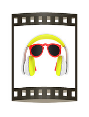 Image showing Sunglasses and headphone for your face. 3d illustration. The fil