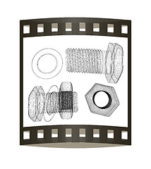 Image showing Screws and nuts set. 3d illustration. The film strip.