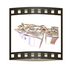 Image showing Gift boxes. 3d illustration. The film strip.