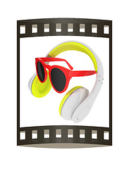 Image showing Sunglasses and headphone for your face. 3d illustration. The fil