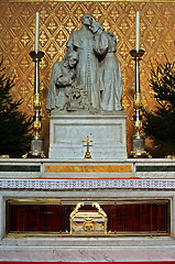 Image showing sculpture of saints placed above relicts in cathedral