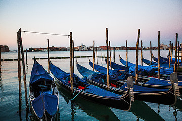 Image showing Gondolas in Venice, Italy at sunrise