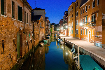 Image showing Canal view in Venice, Italy at blue hour before sunrise