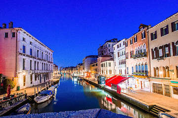 Image showing Canal view in Venice, Italy at blue hour before sunrise