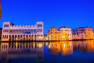 Image showing Grand canal view in Venice, Italy at blue hour before sunrise