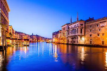 Image showing Grand canal view in Venice, Italy at blue hour before sunrise