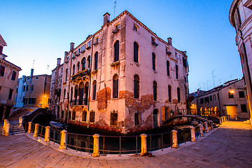 Image showing Canal view in Venice, Italy at blue hour before sunrise