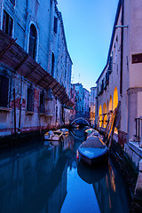 Image showing Canal view in Venice, Italy at blue hour before sunrise