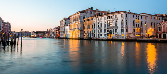 Image showing Grand canal view in Venice, Italy at blue hour before sunrise