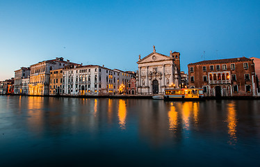 Image showing Grand canal view in Venice, Italy at blue hour before sunrise