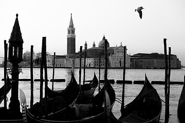 Image showing Gondolas in Venice, Italy at sunrise