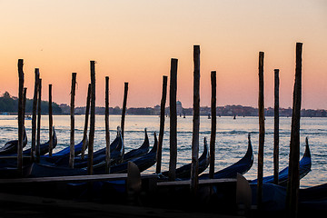 Image showing Gondolas in Venice, Italy at sunrise