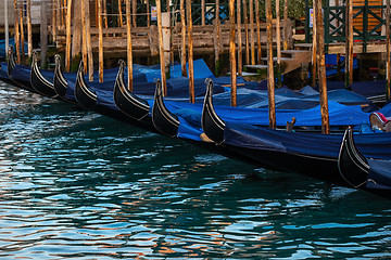 Image showing Gondolas in Venice, Italy at sunrise