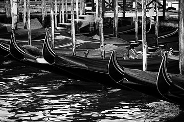 Image showing Gondolas in Venice, Italy at sunrise