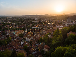 Image showing Aerial view of old medieval city center of Ljubljana, capital of Slovenia.