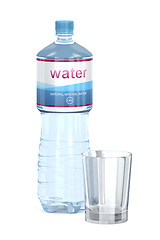 Image showing Water bottle and empty glass