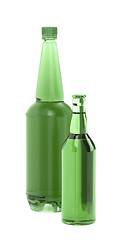 Image showing Green beer bottles on white background 