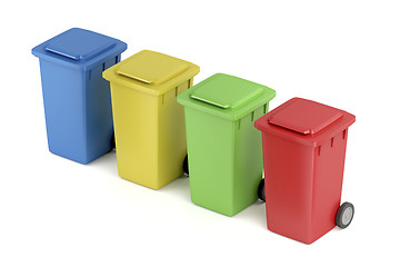 Image showing Multicolored plastic trash bins