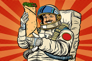 Image showing Mustachioed astronaut with Shawarma kebab Doner