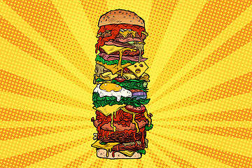 Image showing Huge Burger tower. Street fast food