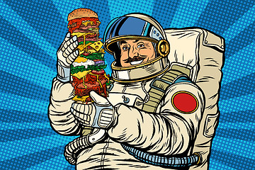 Image showing Mustachioed astronaut with giant Burger