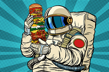 Image showing Astronaut with a giant burger