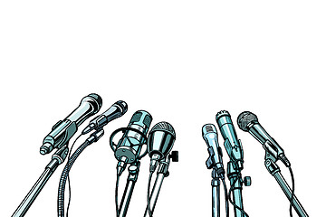 Image showing many microphones interview background