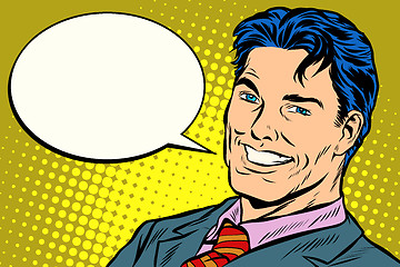 Image showing smiling businessman speech comics bubble