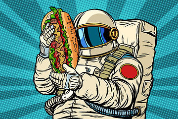 Image showing astronaut with a hot dog, street fast food