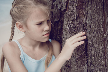 Image showing Portrait of one sad little girl.