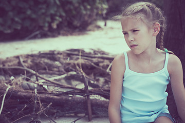 Image showing Portrait of one sad little girl. 