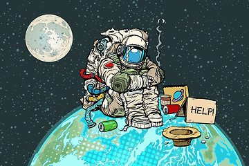 Image showing Poor hungry astronaut on planet earth