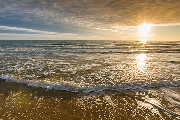 Image showing Sea surf at sunset