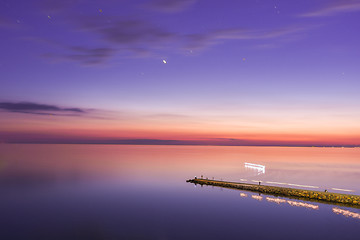 Image showing Seascape, view of breakwater, long exposure, Black Sea, Small Bay, Anapa, Russia